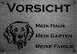 Preview: Edelstahl Warnschild Flat Coated Retriever VORSICHT Mein Haus mein Garten meine Familie